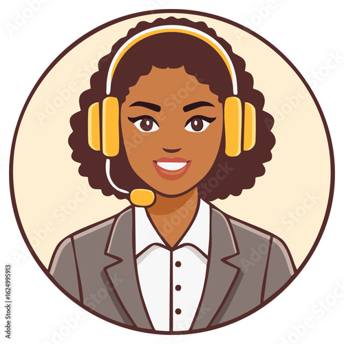 Cheerful African American woman with headset illustration providing customer support