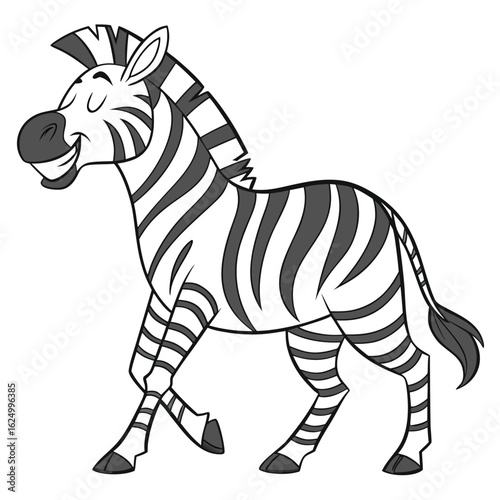 Cute zebra cartoon vector illustration of a wild striped mammal standing on a white background