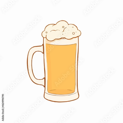 Beer mug with foam on top in a simple illustration style  