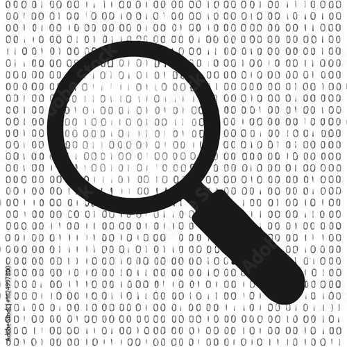 Magnifying glass over binary code