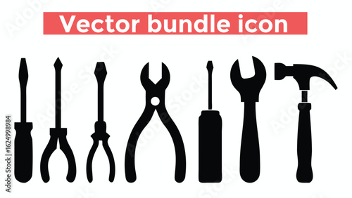 Set of various tools including screwdriver hammer pliers and wrench isolated on white background for repair and construction work