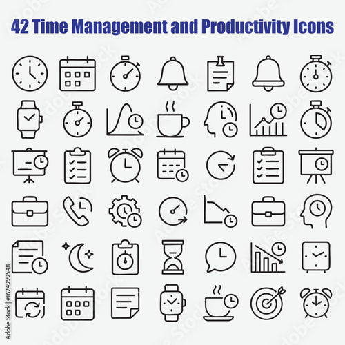 Time management productivity icons collection clock