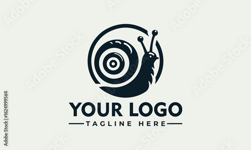 Snail illustration inside a circle, stylized logo design.