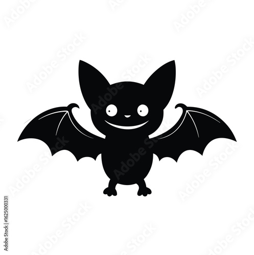 Black silhouette of a small bat with wide wings