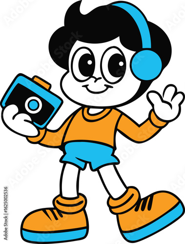 80s cartoon kid with tube socks and bowl cut