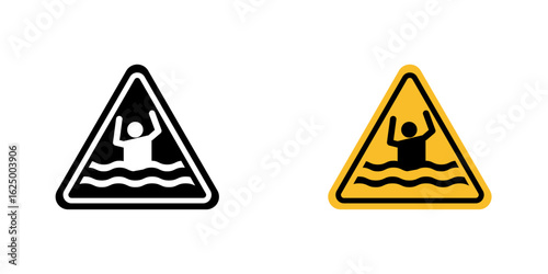Risk of Drowning Warning Sign vector icon. Outlined warning triangle with drowning hazard symbol. Safety caution sign indicating risk of drowning, isolated on white background for graphic and web desi