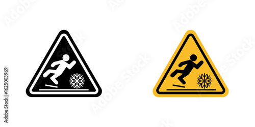 Slippery Ice Sign vector icon. Outlined warning triangle with slippery ice symbol, indicating caution for icy and slippery surfaces. Flat style, isolated on white background for graphic and web design