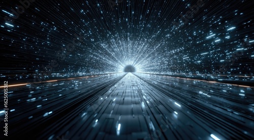 Abstract digital tunnel with glowing particles