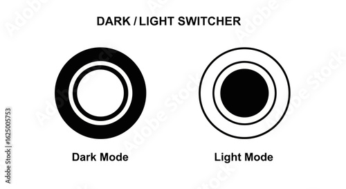 Monochrome UI icons for dark and light theme switcher toggle, isolated on white background