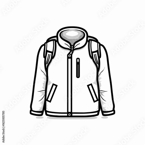 puffer jacket with backpack stylish design minimalist outline illustration, copy space