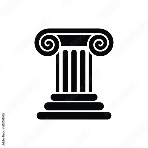 Classic ionic column capital and shaft architectural element isolated on white background