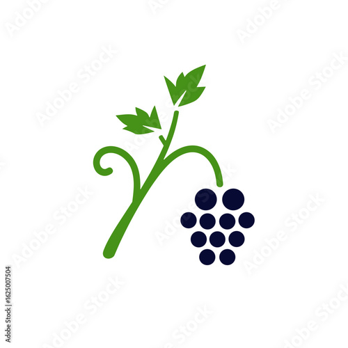 A vine with grapes and leaves in a colorful design for winemaking and agriculture