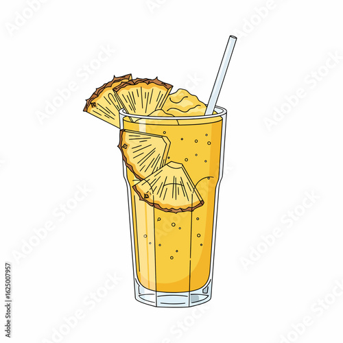 Refreshing Pineapple Smoothie Served in Tall Glass with Fruit Garnish and Straw