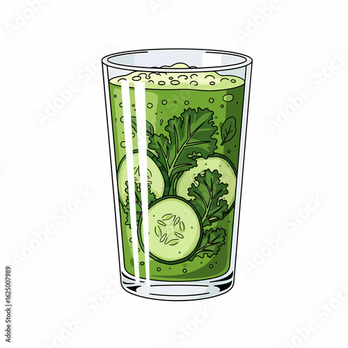 Refreshing Green Detox Juice with Cucumber and Herbs in a Tall Glass