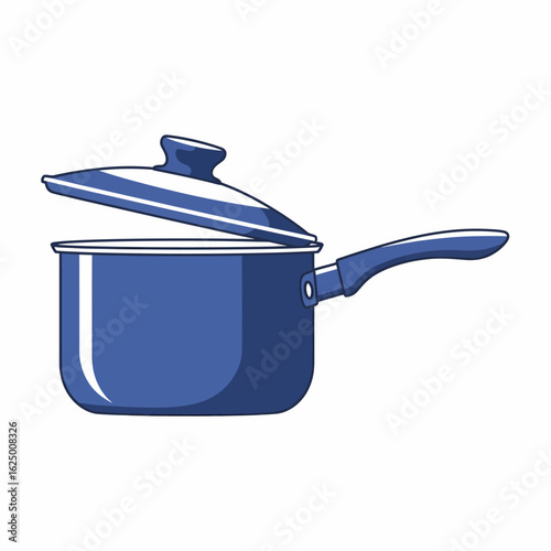Blue Saucepan With Lid And Handle For Cooking And Kitchen Use