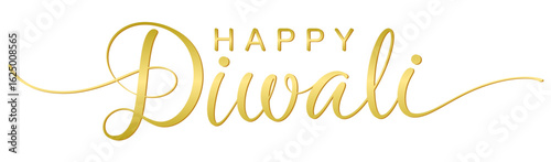 Happy Diwali hand writing calligraphy with gold color text. Vector