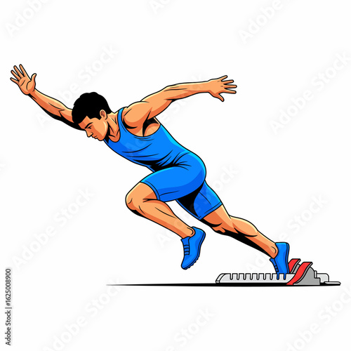 Athlete starts running from starting blocks on a track competition