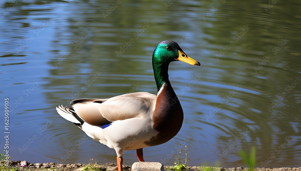Fototapeta premium Duck quacking near a pond