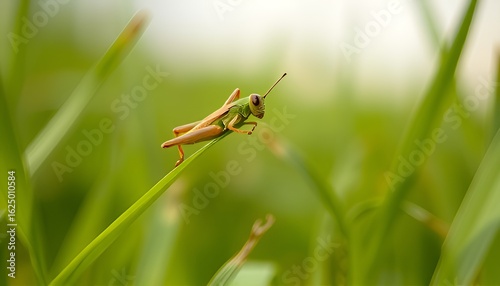 Grasshopper jumping on a blade of grass