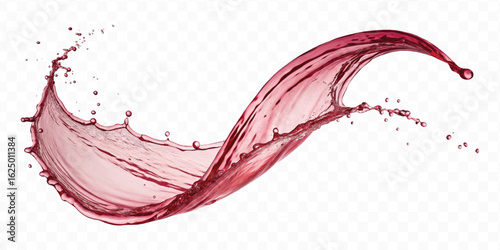 realistic 3d smooth liquid red wine water splash in curve style isolated on transparent background