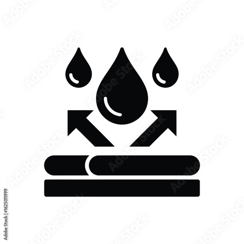 Waterproof fabric icon with water drops and arrows indicating protection