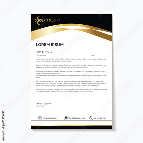 Elegant gold and black letterhead template for professional business branding design needs today