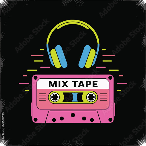 Retro mixtape and headphones t shirt