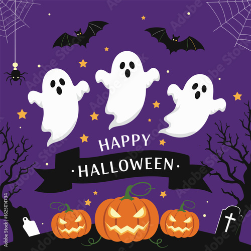 illustration for happy halloween in flat style design