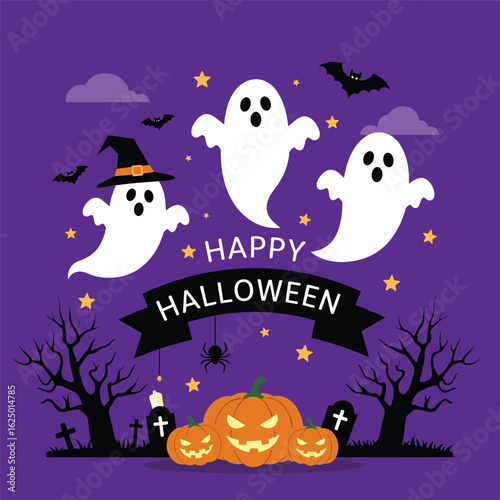 illustration for happy halloween in flat style design