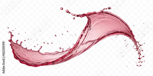 realistic 3d smooth liquid red wine water splash in curve style isolated on transparent background