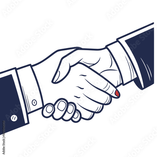 Close up of two business people shaking hands in a formal agreement with a touch of red nail polish