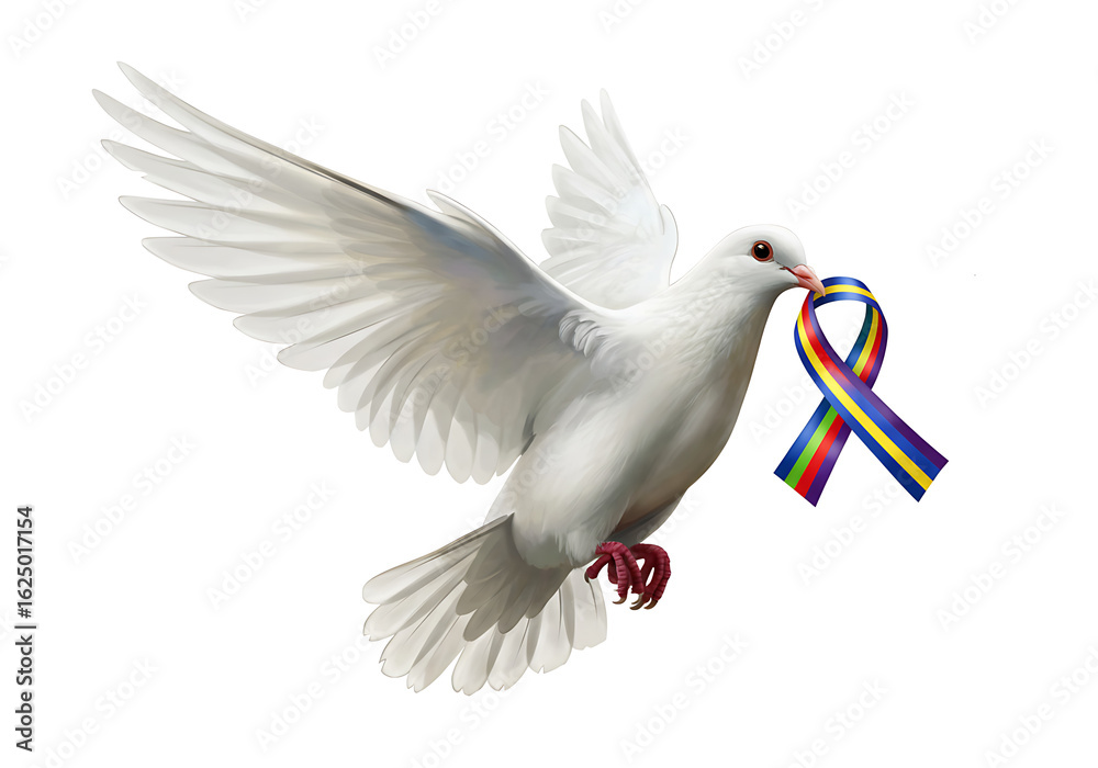 Fototapeta premium White Dove with Peace Ribbon