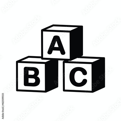 Three hand drawn alphabet blocks a b c stacked together simple illustration