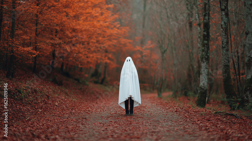 Ghost Sheet in an Autumn Forest