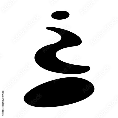 Abstract black shapes creating a balanced zenlike tower on a white background