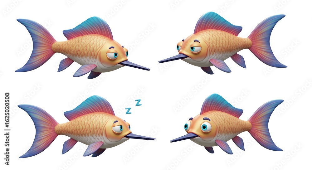 Naklejka premium Cartoon fish illustrations set