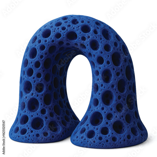 3d Abstract Sapphire Foam Tunnel Sculpture with Organic Pores