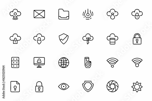 A versatile line art collection tailored to mobile VPN services and app-based internet protection. Perfect for UI/UX, app stores, and digital protection services