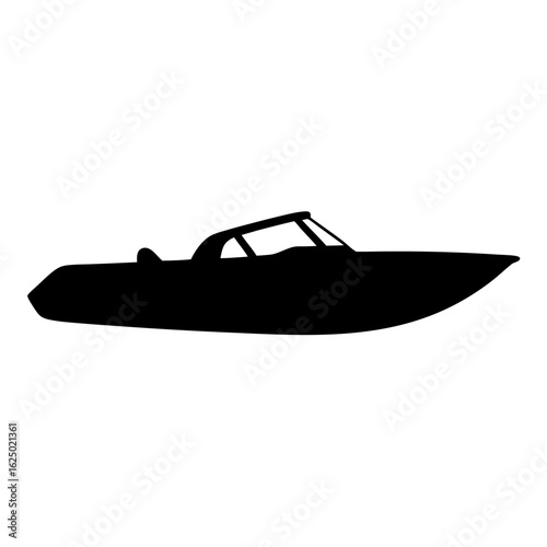 Silhouette of a sleek powerboat cruising on the water in simple style
