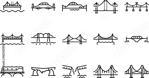 Set of Bridge Icons on White Background Minimal and Editable Vector Collection