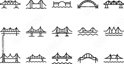 Set of Bridge Icons on White Background Minimal and Editable Vector Collection