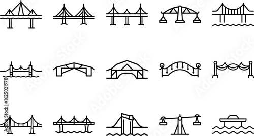 Set of Bridge Icons on White Background Minimal and Editable Vector Collection