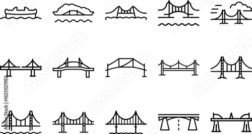 Set of Bridge Icons on White Background Minimal and Editable Vector Collection