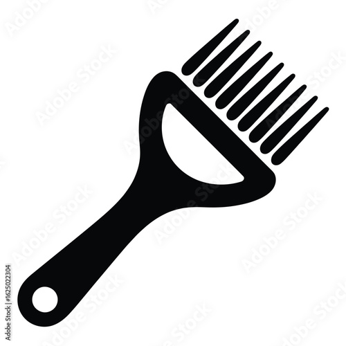 Black silhouette of a wide tooth comb with a handle and a hole
