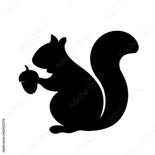 Silhouette of a squirrel holding an acorn on a white background