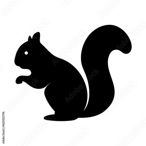 Silhouette of a Standing Squirrel with Bushy Tail on a White Background