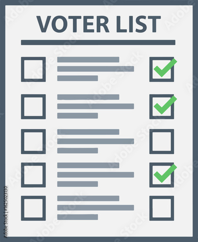 Voter list graphic showing checked boxes and unchecked boxes, representing election participation.