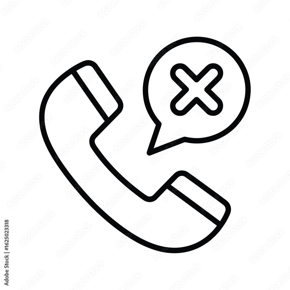 Obraz premium Handset icon with a speech bubble containing a cross symbol indicating a blocked call