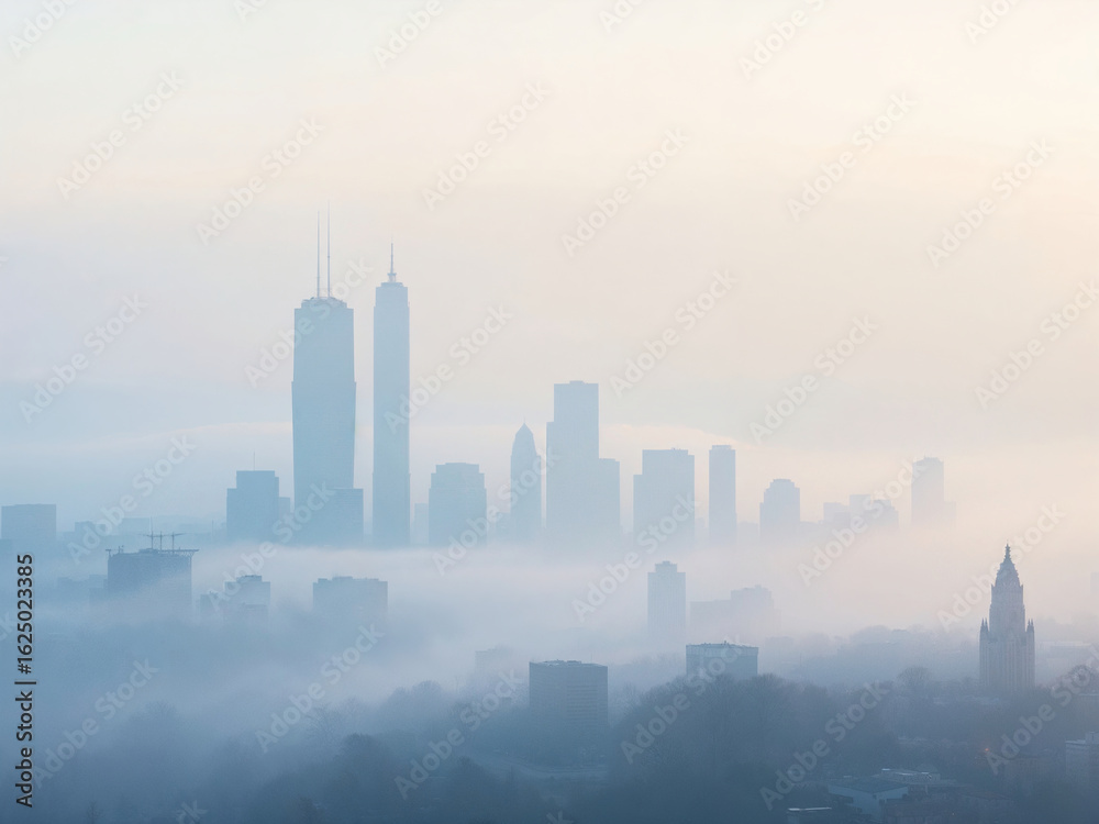 Obraz premium city with buildings covered in fog