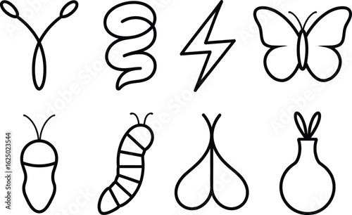 Butterfly Life Cycle Stages Isolated Shapes on Transparent Background